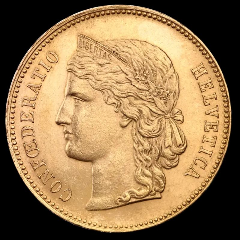 20 Swiss Francs Helvetica | Gold | 1883-1896